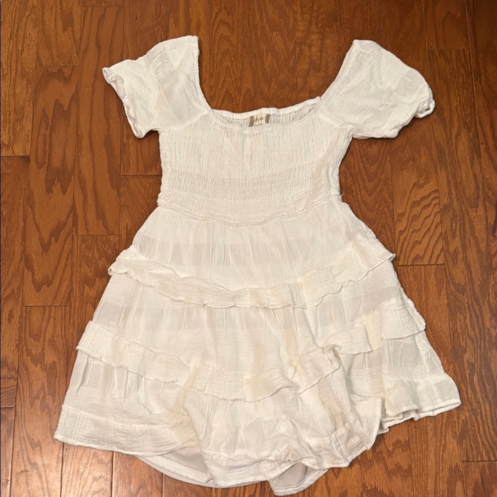 altar’d state White Ruffled Tiered Gauze Mini Dress S